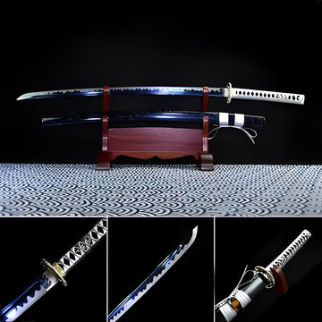 Hand Forged Japanese Samurai Katana 菊丸 きくまる T10 Carbon steel Blade baking blue