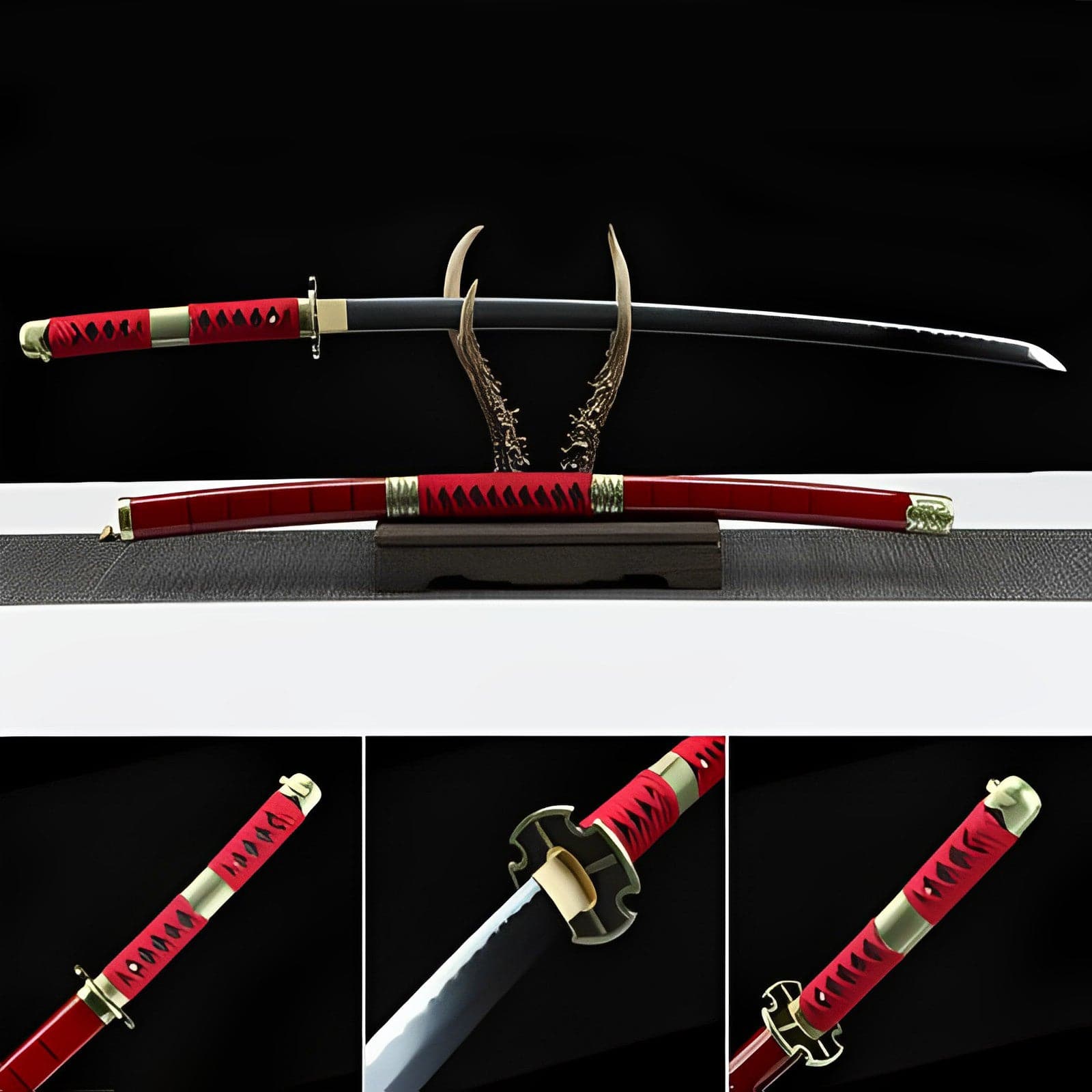 Handmade Anime Katana One Piece Roronoa Zoro Sandai Kitetsu Sword 1045 High Carbon Steel Red
