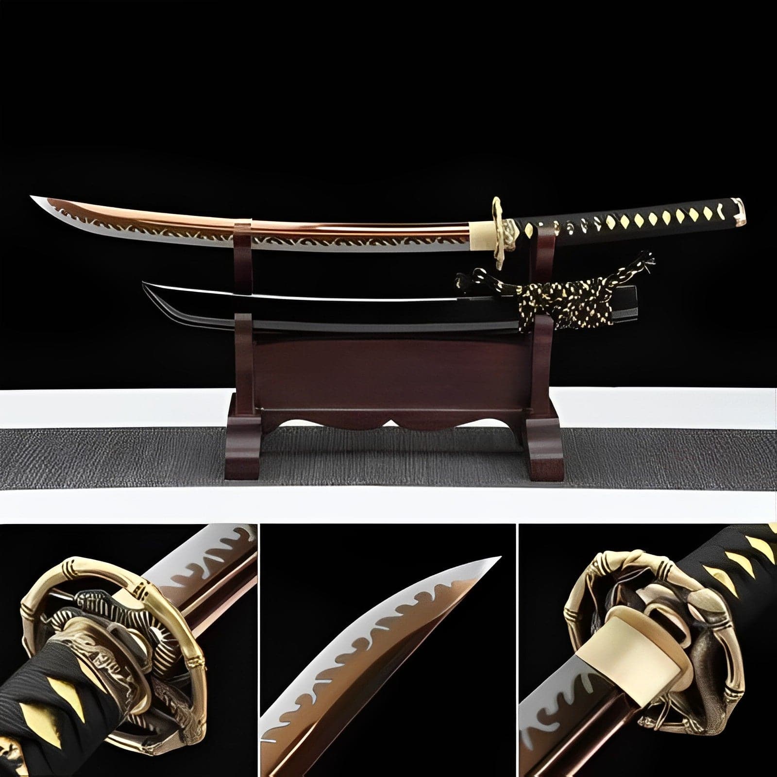 Handmade Japanese Wakizashi Viper Short Sword Baked Gold Blades