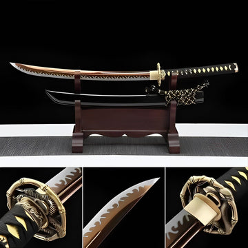 Handmade Japanese Wakizashi Viper Short Sword Baked Gold Blades