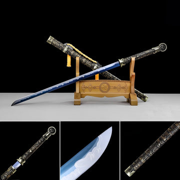 Handmade Pharaoh 65 High Manganese Steel Chinese Sword With Baked Blue Blade